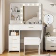 thumbnail image 1 of MIDODO Vanity Desk with LED Lighted Mirror, 3 Adjustable Lighting Makeup Vanity Desk with 3 Storage Shelves, 5 Drawers & Stool, Vanity with Power Outlet, 1 of 7