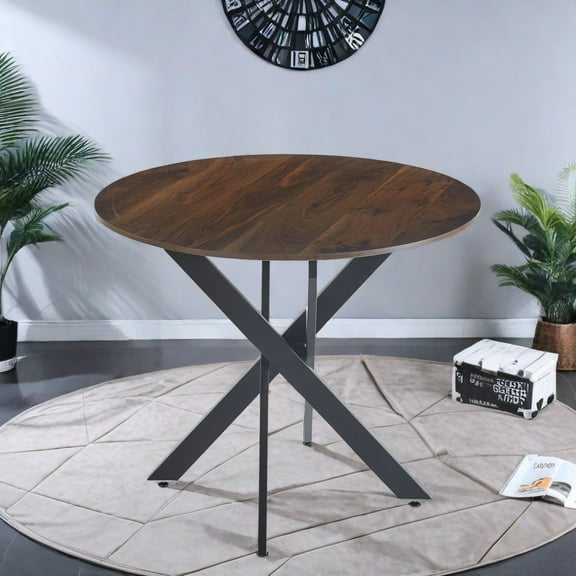 MIDOQIN 35" Round Dining Table, Modern Space Saving Kitchen Table for 2-3 , Wood Dining Room Table with Cross Metal Leg and MDF Top