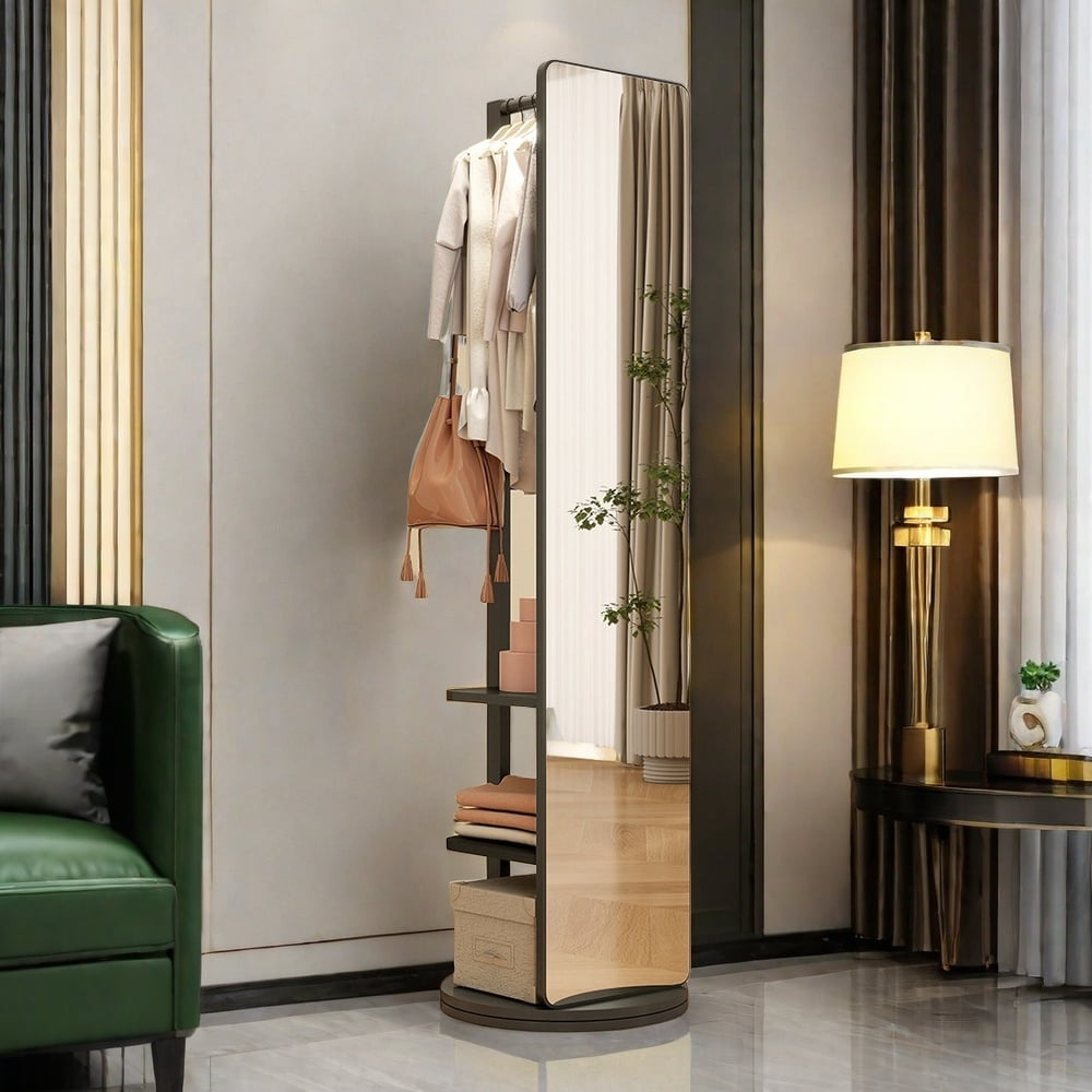 MIDOQIN 360° Rotaty Full Length Mirror, Solid Wood Oversized Floor ...