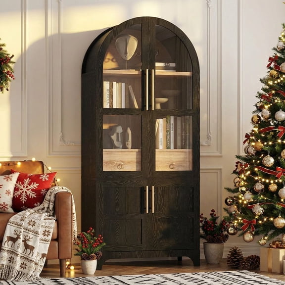 MIDOQIN 71" Tall Arched Bookshelf, Modern Farmhouse Arch Bookcase with Open & Adjustable Shelves, Hidden Drawer