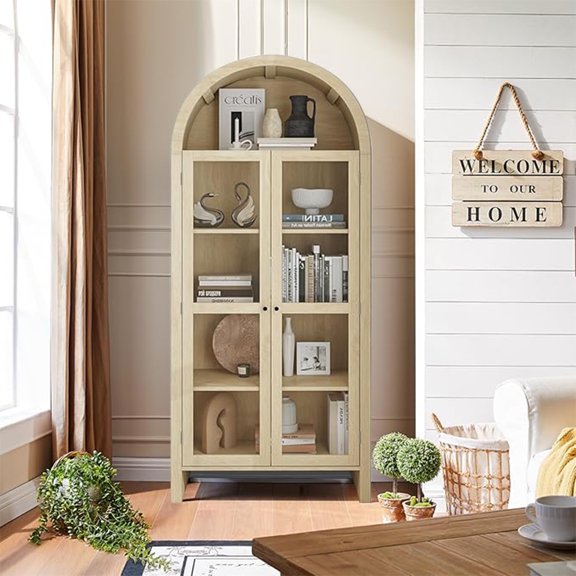MIDOQIN 71 Tall Arched Bookshelf, Modern Wooden 5-Tier Farmhouse Bookcase  with Adjustable Shelves Display Storage Cabinet