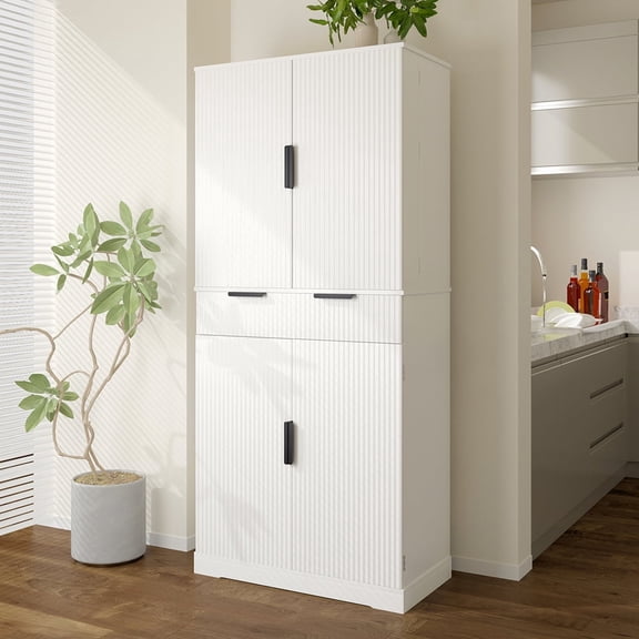 MIDOQIN 72" Tall Kitchen Pantry Storage Cabinet with 2 Drawers, Freestanding Cupboard with 8-Door Spice Rack Food Pantry