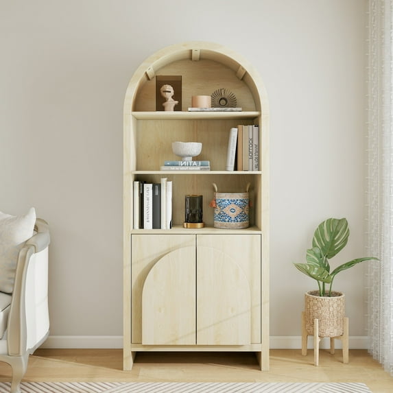 MIDOQIN Arched Cabinet, 5-Tier Freestanding Wood Storage Display Cabinet with Adjustable Shelves & Anti-Tipping Device for Kitchen, Living Room