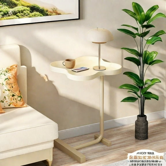 MIDOQIN  C Shaped Side End Table, 2 Tier Metal Bedside Table Cute Unique Flower Tabletop Nightstand for Small Spaces, Living Room, Bedroom