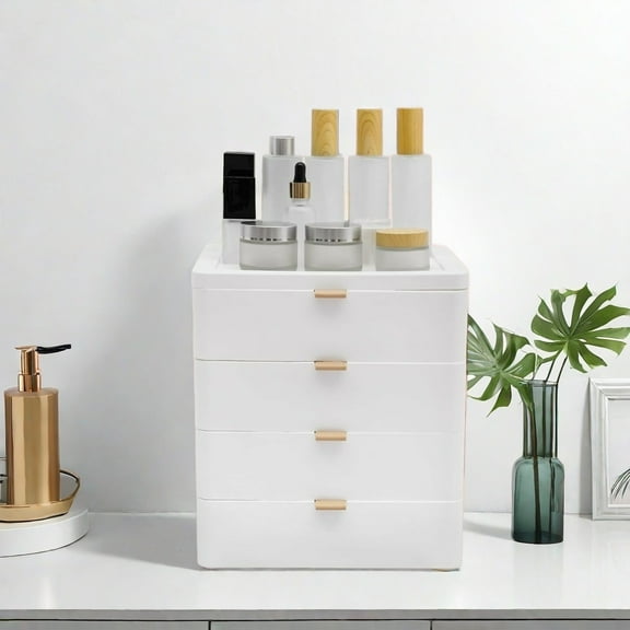 MIDOQIN Desk Organizer with 4 Drawer, Wood Desktop Storage Box, Stackable Storage Drawers for Storing Various Office Supplies