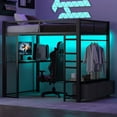 thumbnail image 1 of MIDOQIN Full Size Gaming Loft Bed with LED Desk, Metal Loft Bed Frame with Open Wardrobe & 3 Linen Storage Drawers, 1 of 7