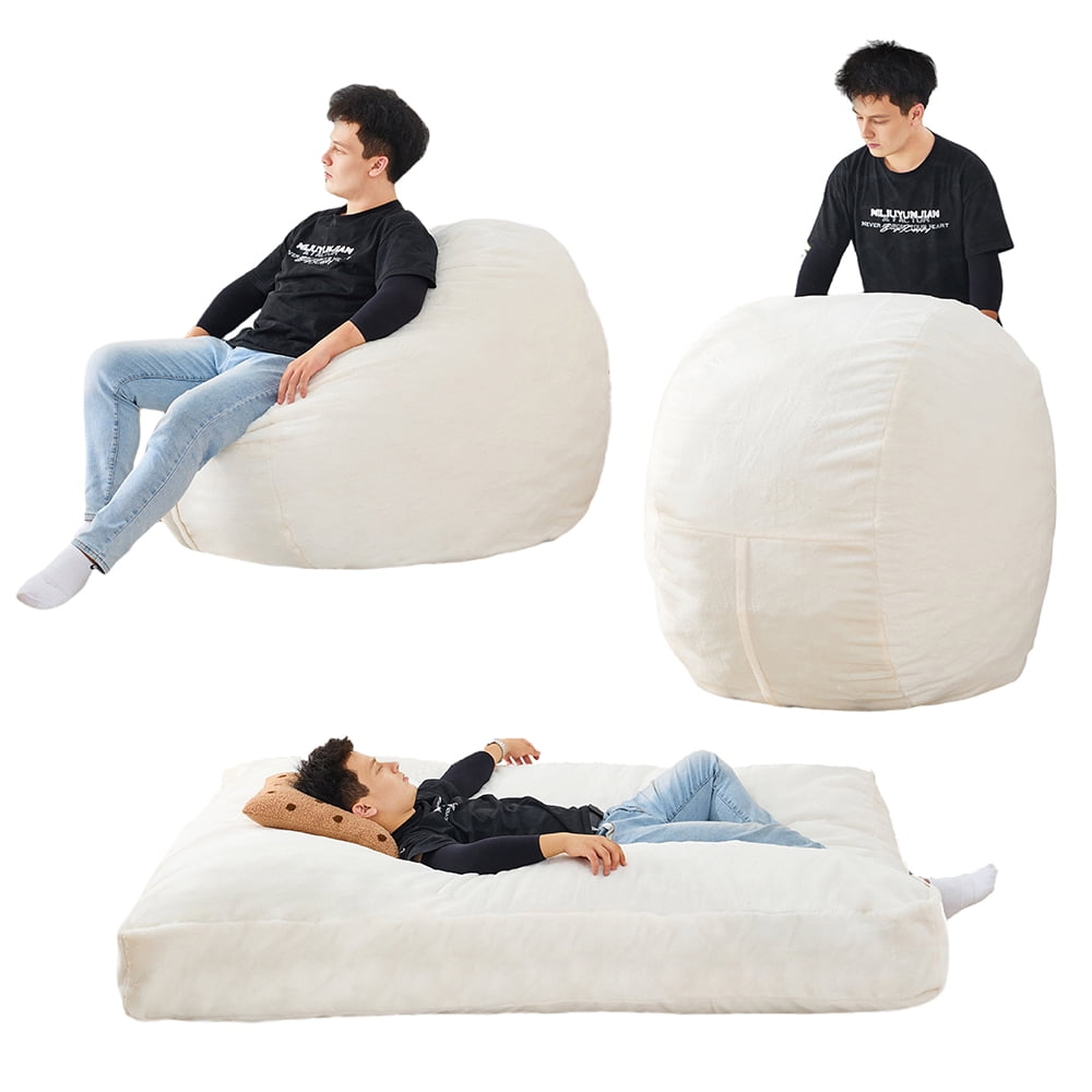 Oversized White Corduroy Convertible Bean Bag Chair Bed