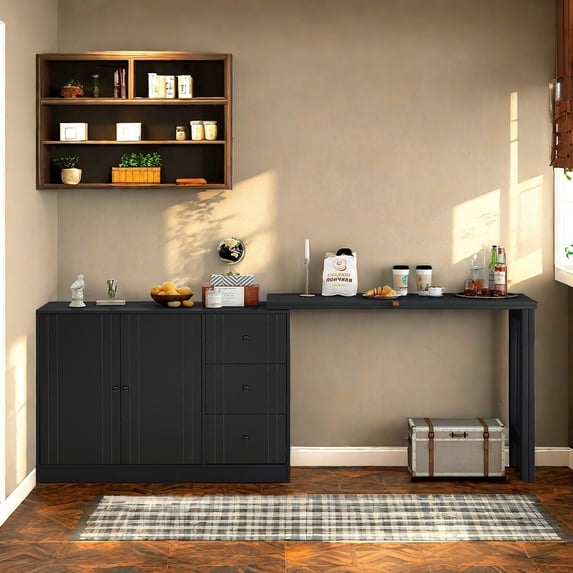 MIDOQIN Innovative Sideboard Buffet Cabinet with Adjustable Pull-Out Top Wood Accent Entryway Console Buffet Table, Coffee Bar Cabinet for Study, Entryway, Living Room