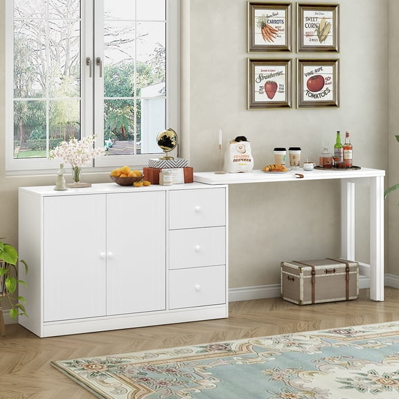 MIDOQIN Innovative Sideboard Buffet Cabinet with Adjustable Pull-Out Top Wood Accent Entryway Console Buffet Table, Coffee Bar Cabinet for Study, Entryway, Living Room