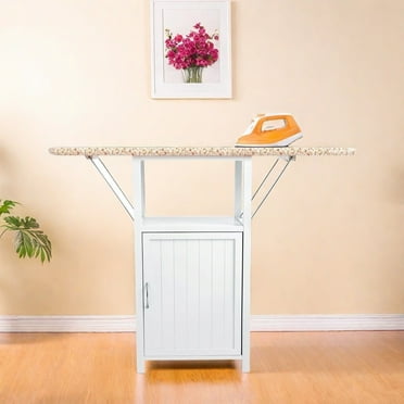 MIDOQIN Ironing Board with Storage Cabinet, Wood Foldable Ironing Storage Station,  Ironing Board Cabinet for Home, Apartment Small Spaces