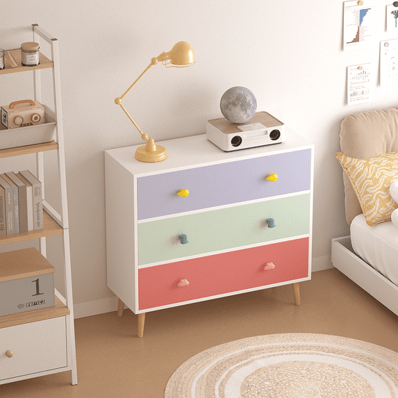 MIDOQIN Kids 3 Drawer Dresser for Bedroom, Wooden Toddler Child Small Nightstand, Vertical Chest of Drawers for Living Room, Nursery