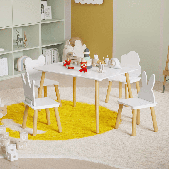 MIDOQIN Kids Table & 4 Chairs Set,31.5"L x 23.6"W Children Activity Table,Animal-Shaped Toddler Table and Chair Set for Kids,Chair Supports 150 lbs for Ages 2-8,Classroom/Daycare/Home