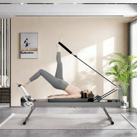 MIDOQIN Pilates Reformer, Wooden Foldable Pilates Reformer Machine Pilates Equipment for Home Workouts