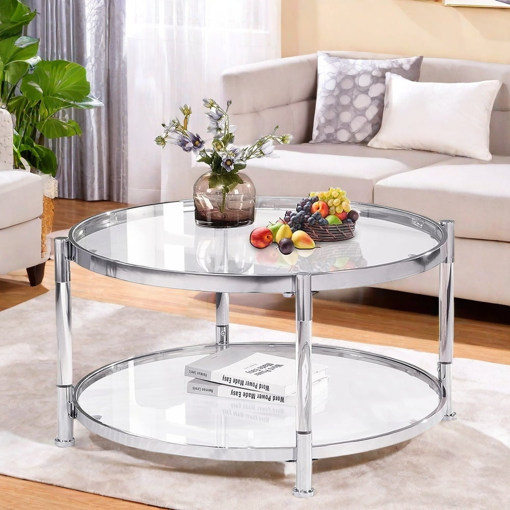MIDOQIN Round Coffee Table with Glass Top, Modern Simple Acrylic Clear ...