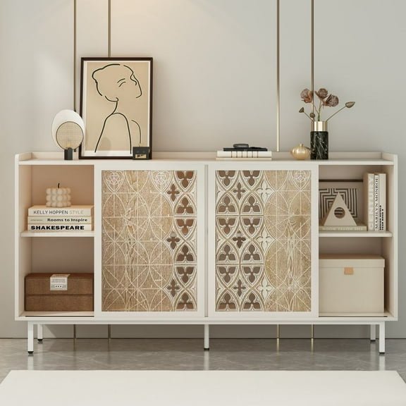 MIDOQIN Rustic Storage Cabinet with 2 Doors, Modern Accent Cabinet with Storage Shelves Coffee Bar Buffet / Sideboard Cabinet