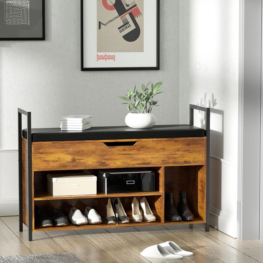 MIDOQIN Shoe Storage Bench with Flip-Open Storage Space, Wooden 2-Tier ...