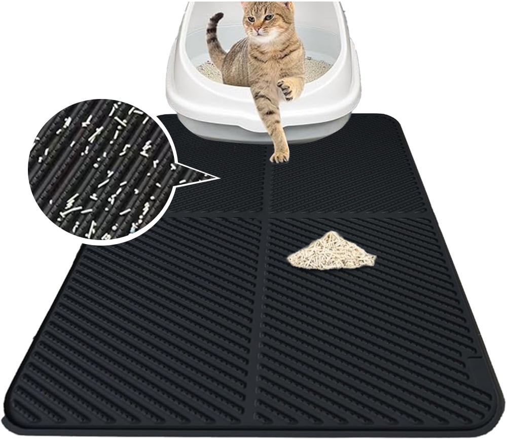 MIDOQIN Silicone Cat Litter Mat, 24x15in Waterproof Extra Large Litter Trapping Mat, Non-Slip Litter Catcher Mat