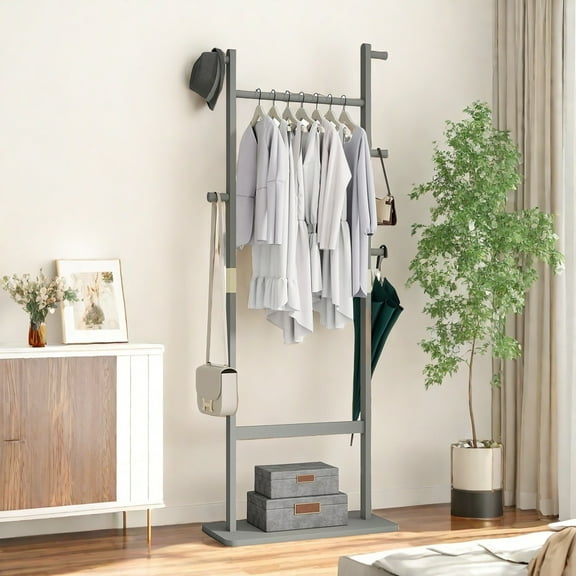 MIDOQIN Solid Wood Clothes Rack, 23.6 Inch Compact Garment Rack for Hanging Clothes, Freestanding Closet Organizer & Storage for Bedroom, Entrance, Living Room
