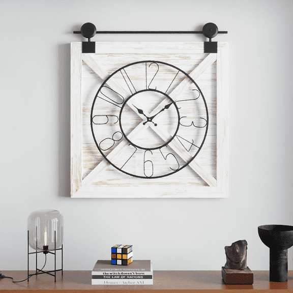 MIDOQIN Square Wall Clock, Battery Operated, Farmhouse Large Analog Clock Decorative for Living Room, Office