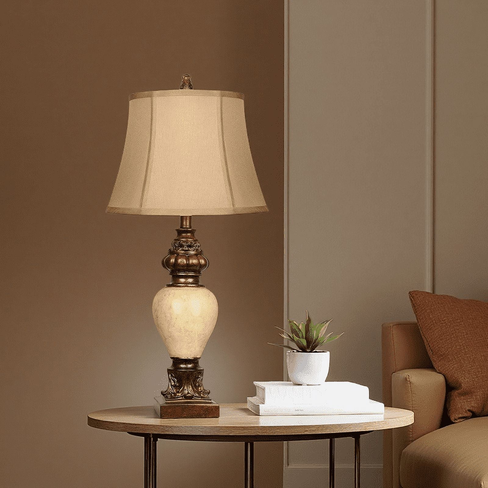 MIDOQIN Table Lamps Set of 2, Vintage Bedside Lamps with Faux Silk Bell Shades, Rustic Farmhouse Nightstand Lamp