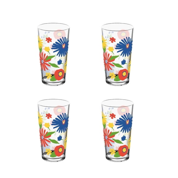 Midsummer Acrylic Floral Drinking Glass - Blue - 20 oz - Set of 4