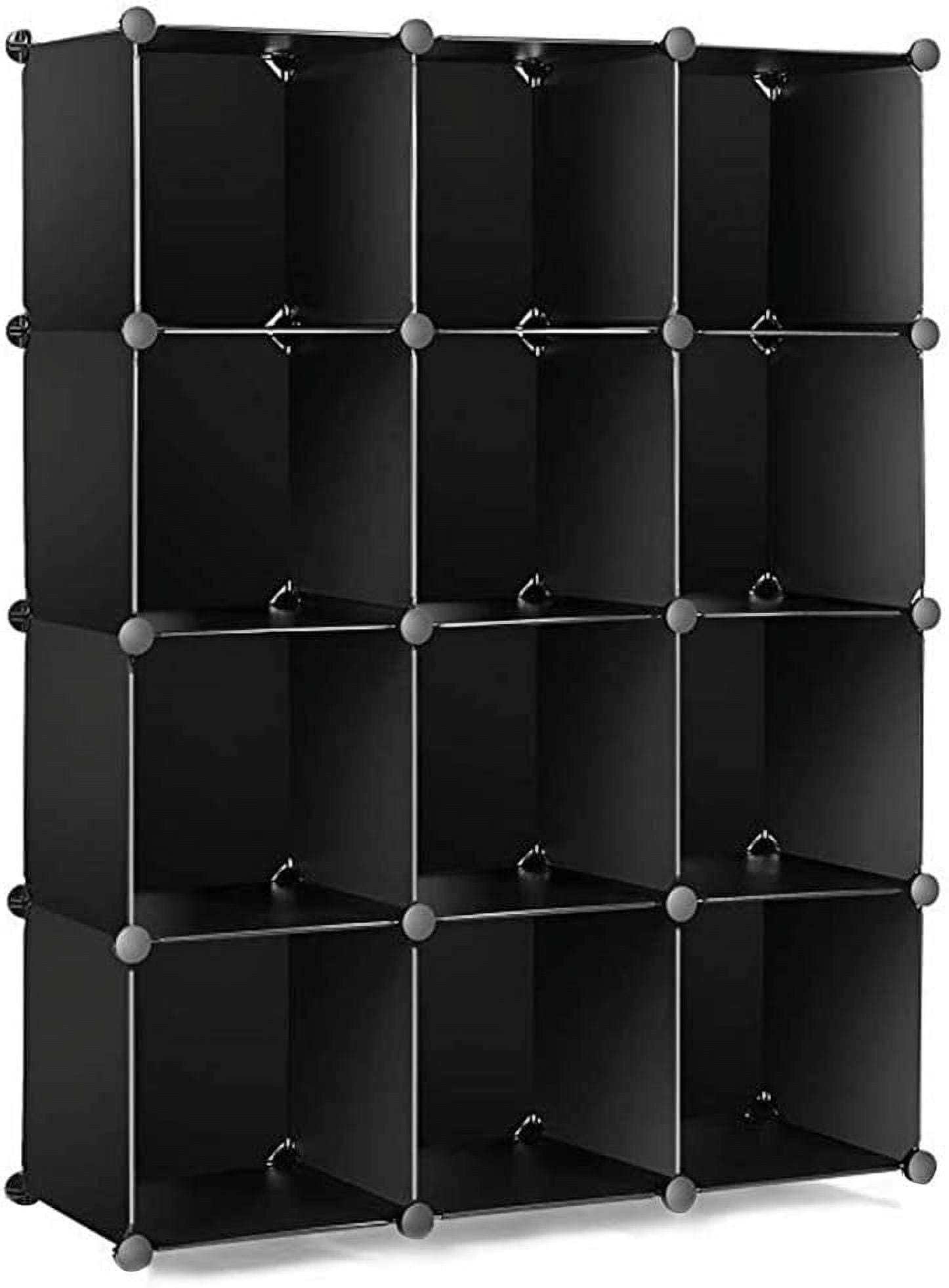 MIDUO 12Pcs Shoe Rack Black Plastic Shoe Storage Boxes Cube Bookshelf