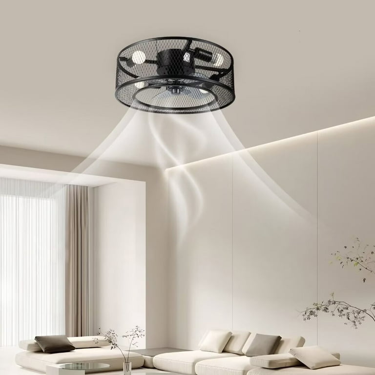 Miduo 18 Caged Ceiling Fan Light Kit 3 Sds Adjule Lights With Remote Fans For Living Room Bedroom Kitchen 4 X E27 Bulb Base No Black