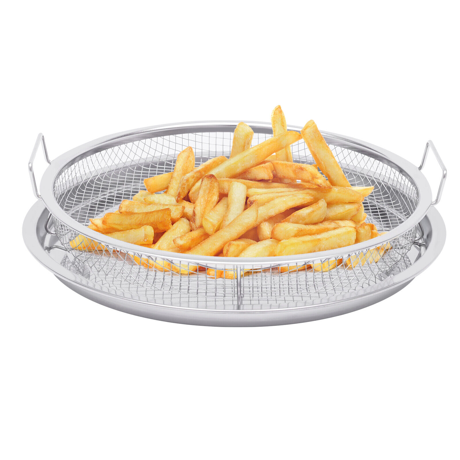 MIDUO 2pcs 13'' Round Stainless Steel Air Fryer Basket & Tray Set for