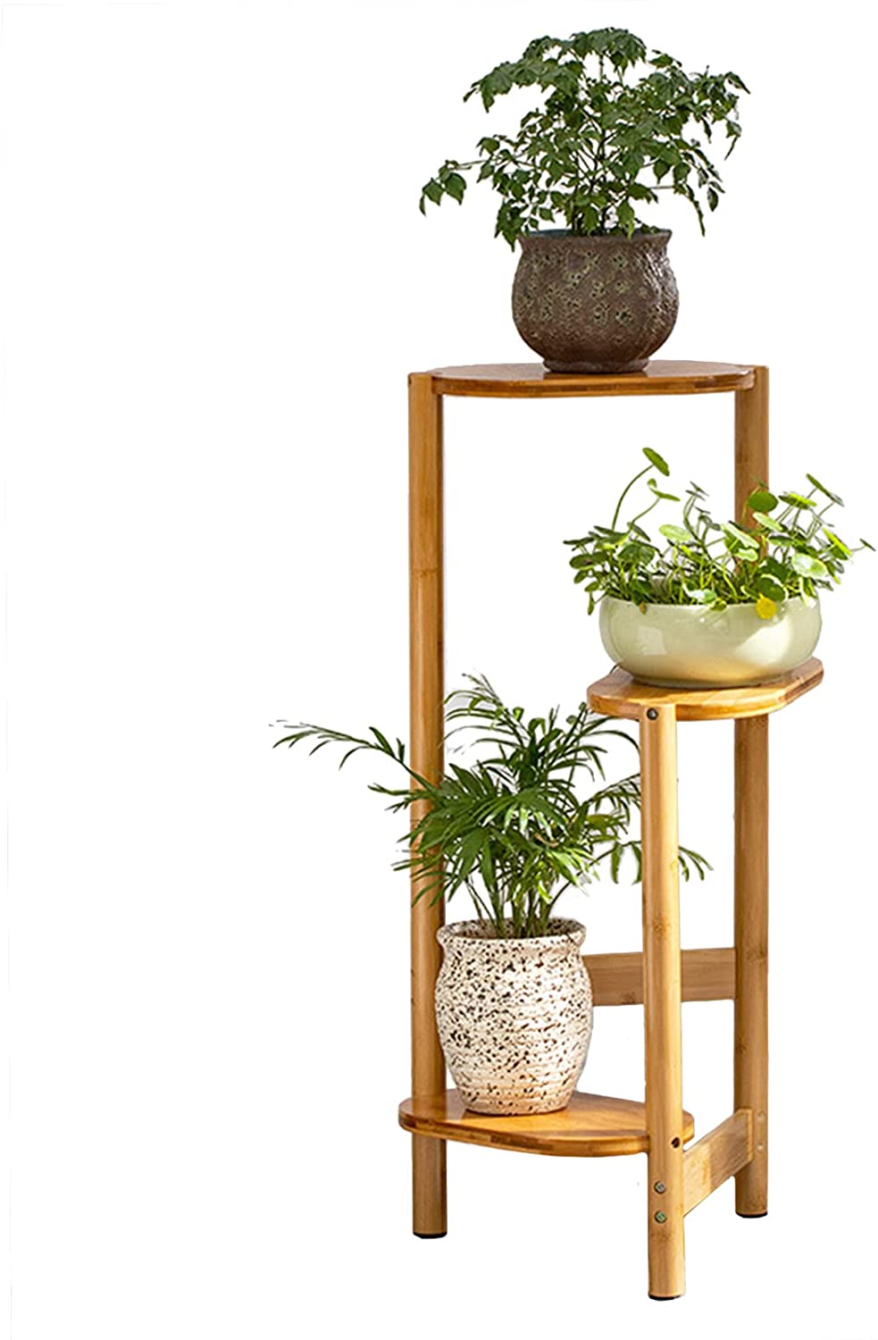 MIDUO 3 Tiered Tall Plant Shelf Indoor Wood Corner Plant Holder Flower