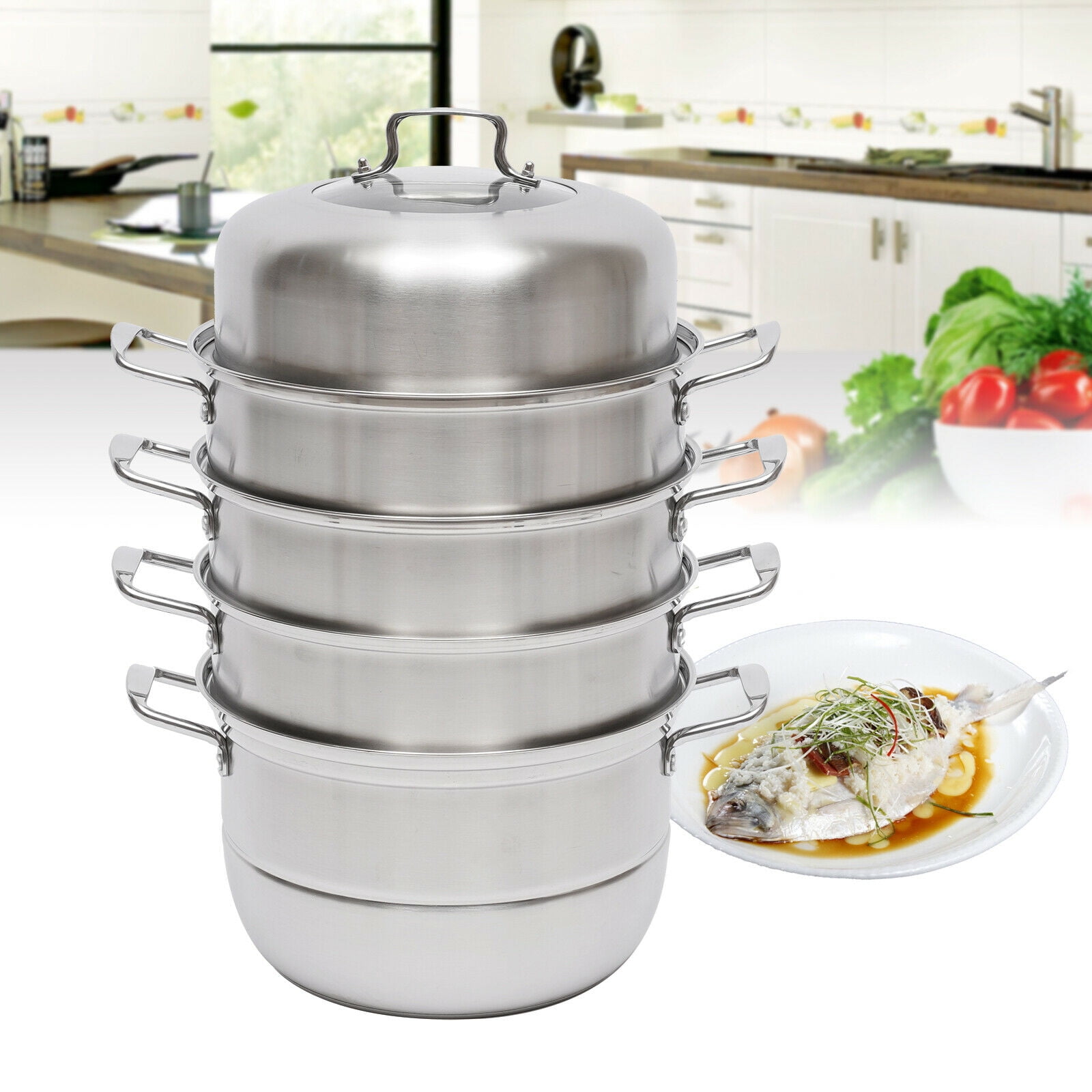 VEVOR Stainless Steel Dumpling Steamer 5-Titer Electric Grill Stove  Dia-11.8 in. for Cook Soup, Noodles, Fishes Work with Gas  ZL5CBXGZL30CM0001V0 - The Home Depot