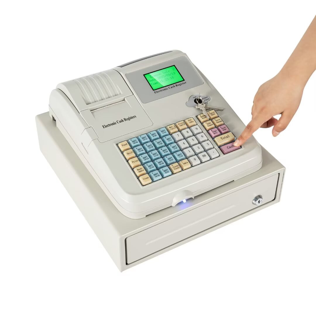 MIDUO Commercial Electronic Cash Register w Cash Drawer and Thermal Receipt Printing Multifunctional Sale System LED Display POS Device 48