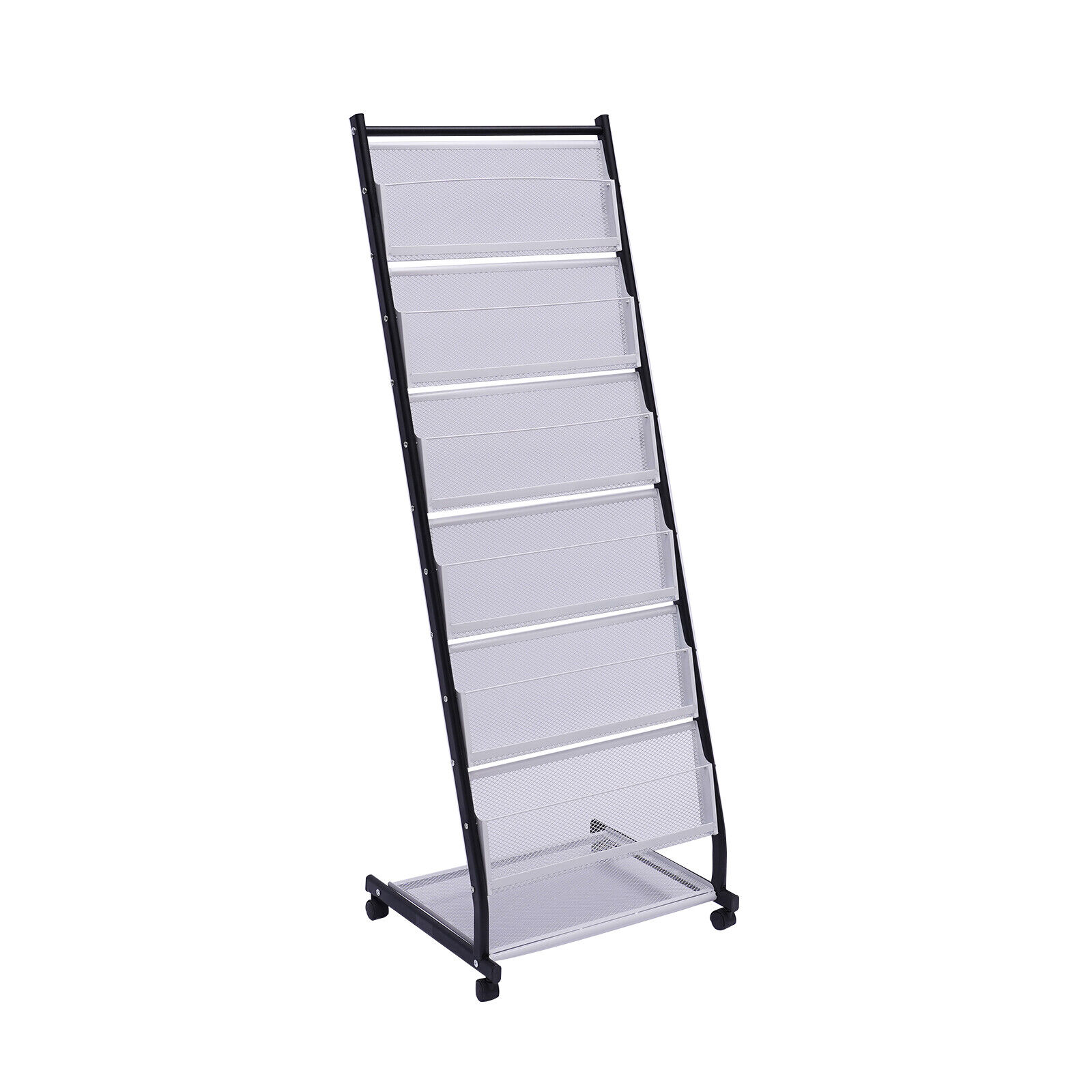 MIDUO Mobile Magazine Newspape Display Rack FloorStanding Iron 6 Tier