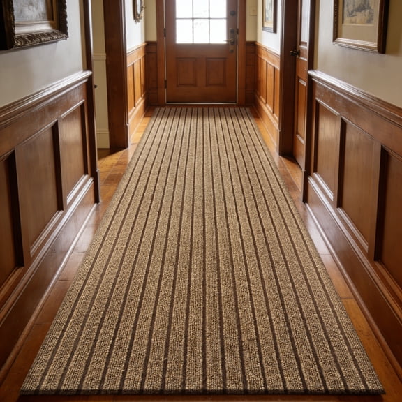 MIDUORUG Brown Striped Runner Rug 2'×6' Non Slip Rubber Back Area Rugs for Indoor Outdoor Hallway Kitchen