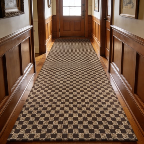 MIDUORUG Checkred Brown Runner Rug 2'×6' Non Slip Rubber Back Area Rugs for Indoor Outdoor Hallway Kitchen