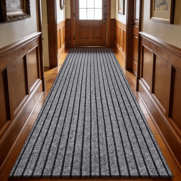 MIDUORUG Gray Striped Runner Rug 2'×6' Non Slip Rubber Back Area Rugs for Indoor Outdoor Hallway Kitchen