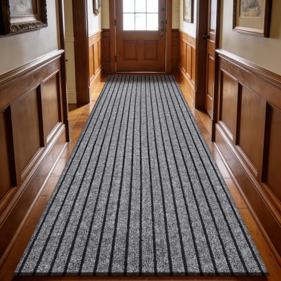 MIDUORUG Gray Striped Indoor Outdoor Runner Rug, Non Slip Rubber Backing Carpet Runner for Hallway Kitchen Entryway, 2' x 6'