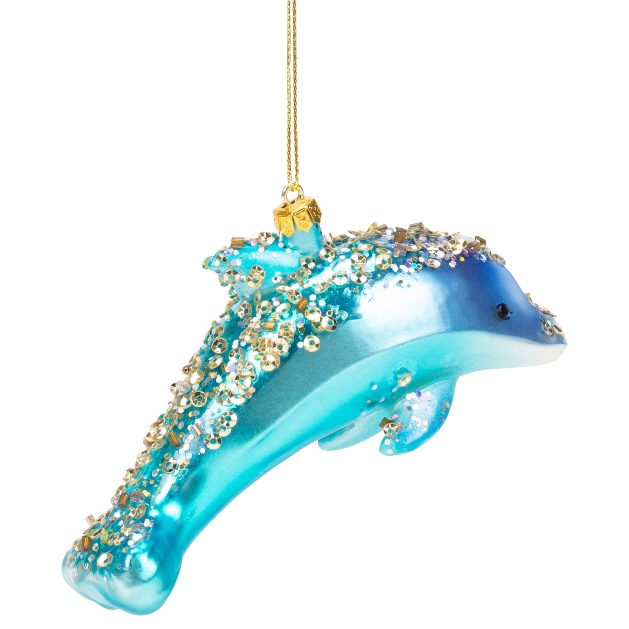 MIDWESTCBK Blue Dolphin Glass Encrusted Christmas Holiday Ornament
