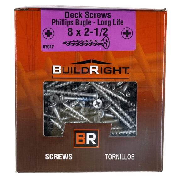 MIDWEST FASTENER 07917 Deck Screw, #8 Thread, 2-1/2 in L, Coarse Thread, Bugle Head, Phillips Drive, Steel, Dacrotized