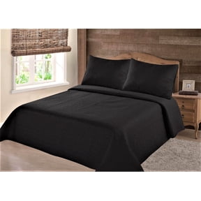 MIDWEST MODREN 1900 COUNT MICROFIBER SOFT TOUCH TWIN BLACK LANCASTER CLOSOUT QUILT BEDDING BEDSPREAD COVERLET PILLOW CASES SET