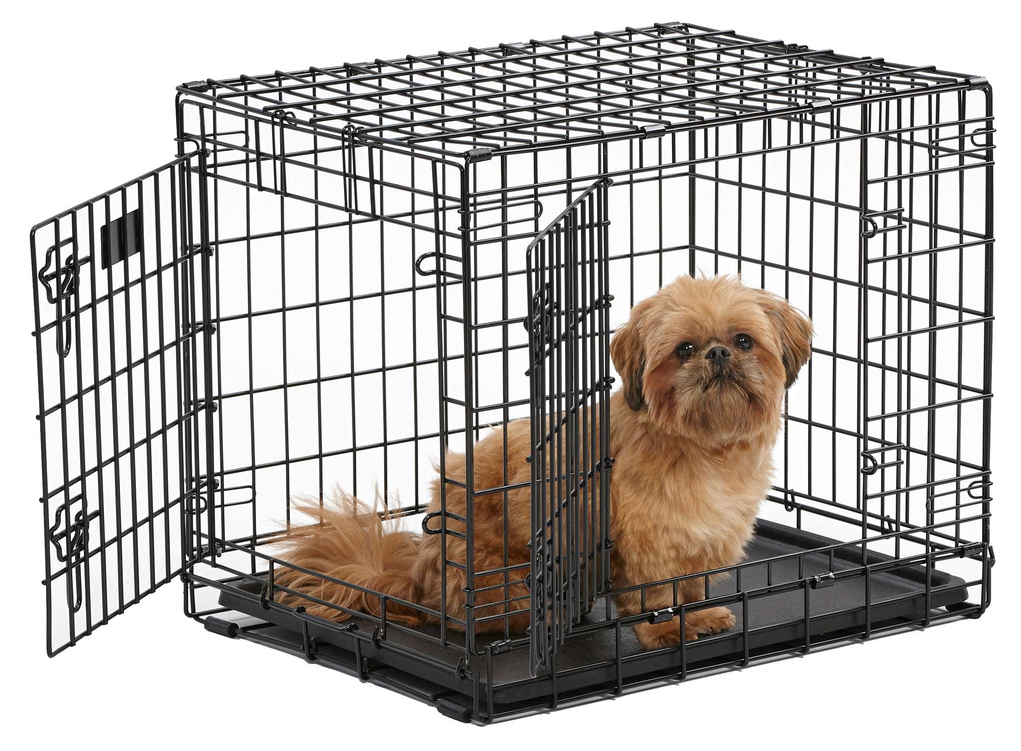 Extra Small Black Rolling Metal Dog Crate with Divider