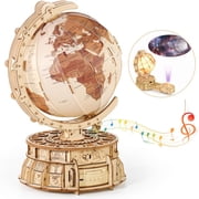 Miebely 3D Wooden Puzzles for Adults USB Charging Illuminated Globe Music Box DIY LED Wood Model Building Kits with Space Projector Stem Toys for Kids Desk Decor for Boys/Girls Ages 8+Brown