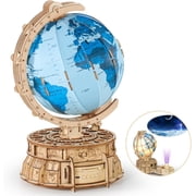 MIEBELY 3D Wooden Puzzles for Adults USB Charging Illuminated Globe Music Box DIY LED Wood Model Building Kits with Space Projector Stem Toys for Kids Desk Decor for Boys/Girls Ages 8+Blue