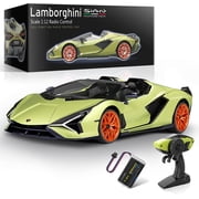 MIEBELY Lamborghini Remote Control Car, 112 Scale Lambo Rc Cars 7.4V 900mAh Officially Licensed 12Km/h Fast Toy Car with Led Light 2.4Ghz Model Car for Adults Boys Girls Birthday Ideas Gift - Green