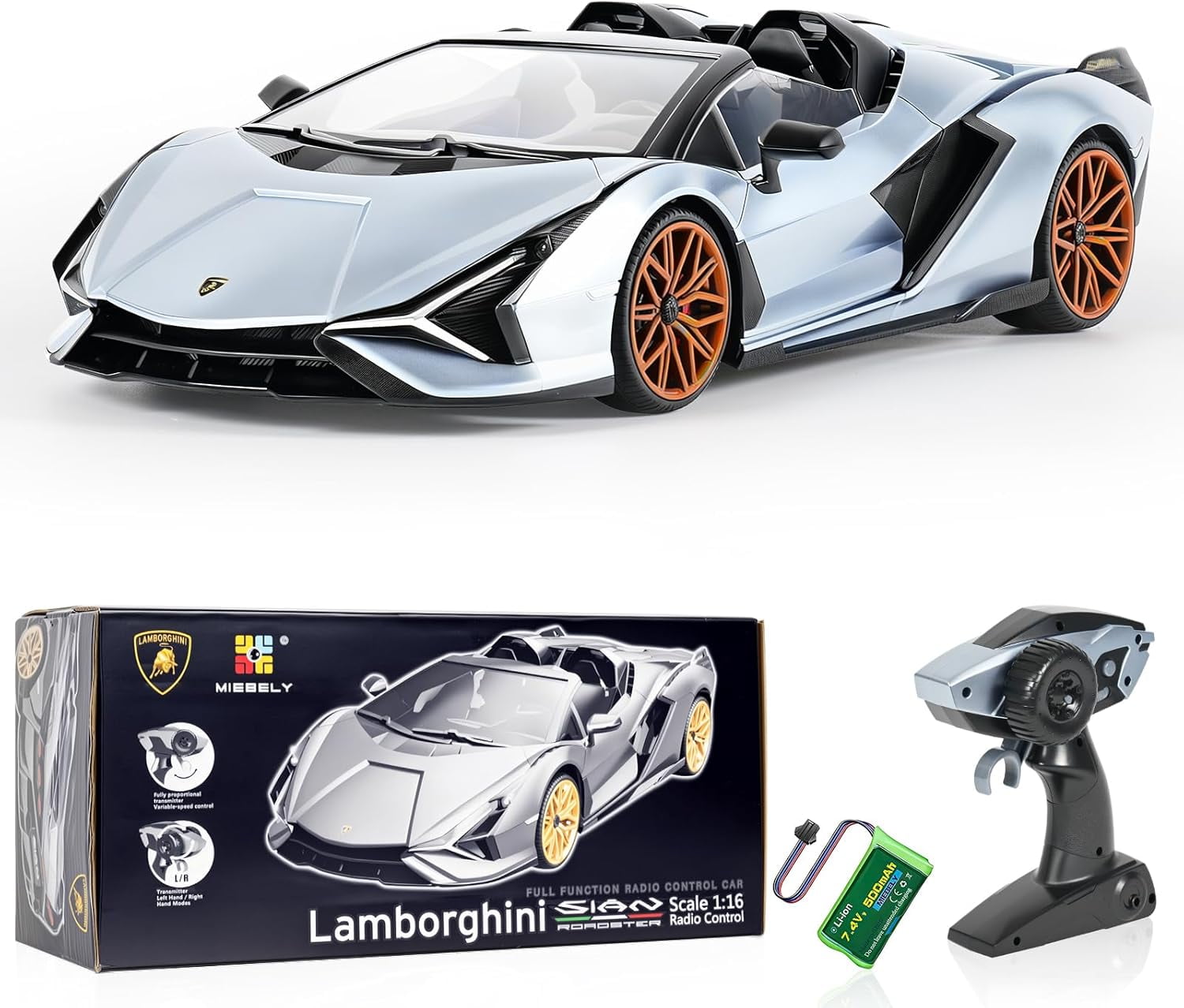 Miebely Lamborghini Remote Control Car, 1:16 Scale Lambo Toy Car 7.4V 500mAh Officially Licensed 12Km/h Rc Cars with Led Light 2.4Ghz Model Car for Adults Boys Girls Birthday Ideas Gift (Light Blue)