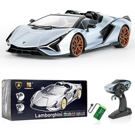 Miebely Lamborghini Remote Control Car, 1:16 Scale Lambo Toy Car 7.4V 500mAh Officially Licensed 12Km/h Rc Cars with Led Light 2.4Ghz Model Car for Adults Boys Girls Birthday Ideas Gift (Light Blue)
