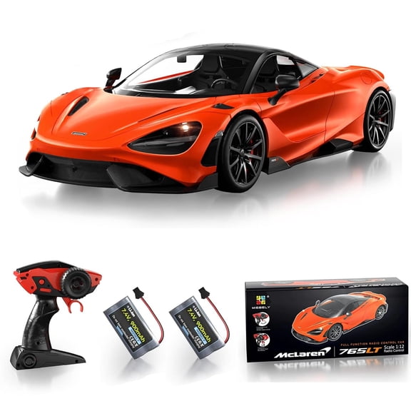 MIEBELY Remote Control Car,1/12 McLaren 765LT RC Car,Liscensed by McLaren,12km/h Fast Model Car Headlight for Adults Kids Gift(Orange)