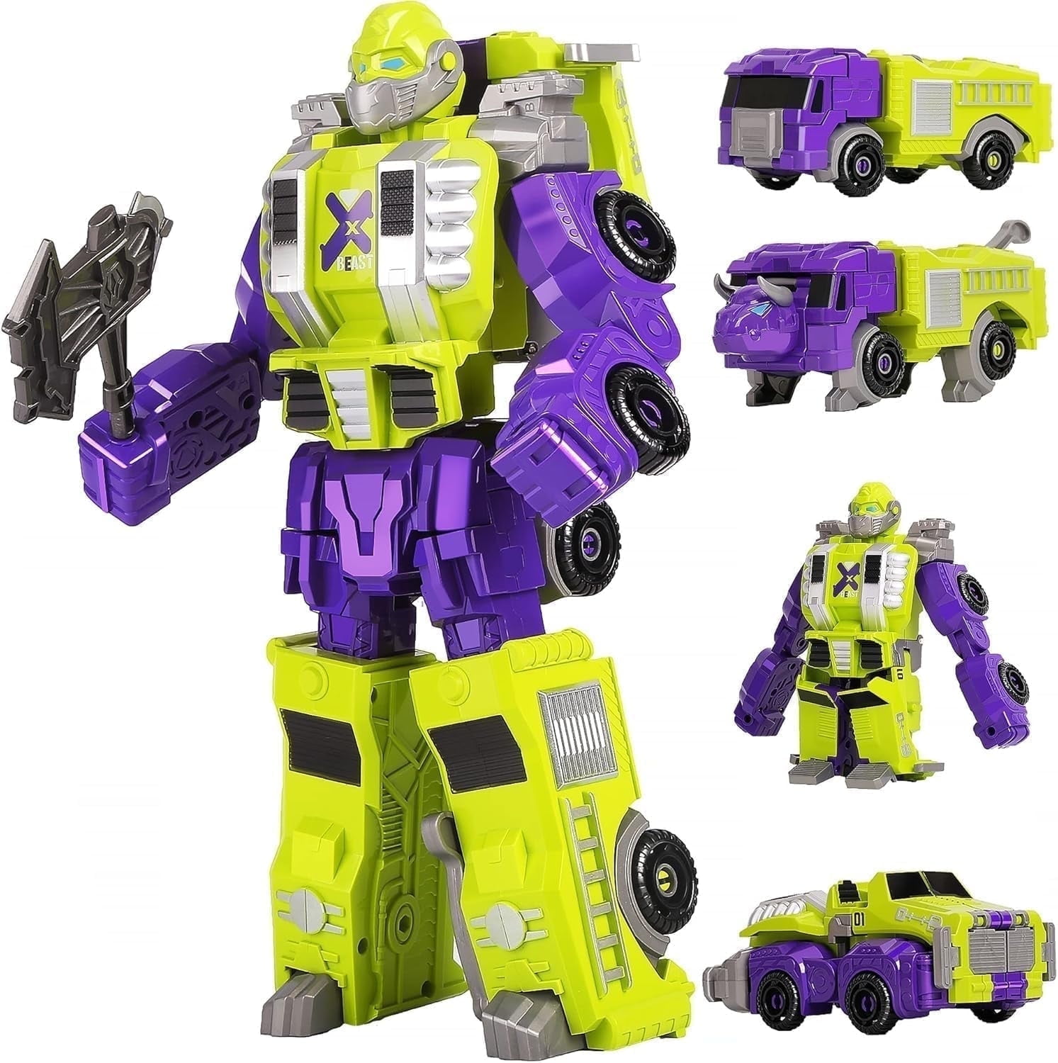 Miebely Toddler Robot Vehicles Set - 4pc 4-in-1 Transforming Robots for Kids - Magnetic Toys with Sturdy Connectors, Easy DIY Assembly - Educational Stem Toys for 3-6 Year Old Boys