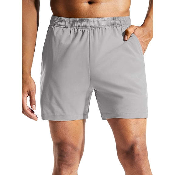 MIER Men's 5" Quick-Dry Running Shorts with Pockets – Lightweight Athletic Workout Shorts, Light Grey, XL