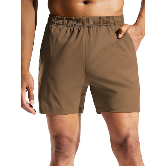 MIER Men's 5" Quick-Dry Running Shorts with Pockets – Lightweight Athletic Workout Shorts, Dark Brown, S