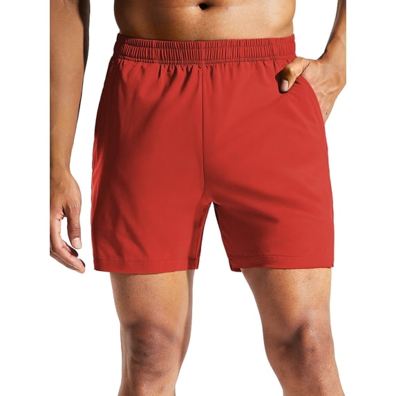MIER Men's 5" Quick-Dry Running Shorts with Pockets – Lightweight Athletic Workout Shorts, Red, S